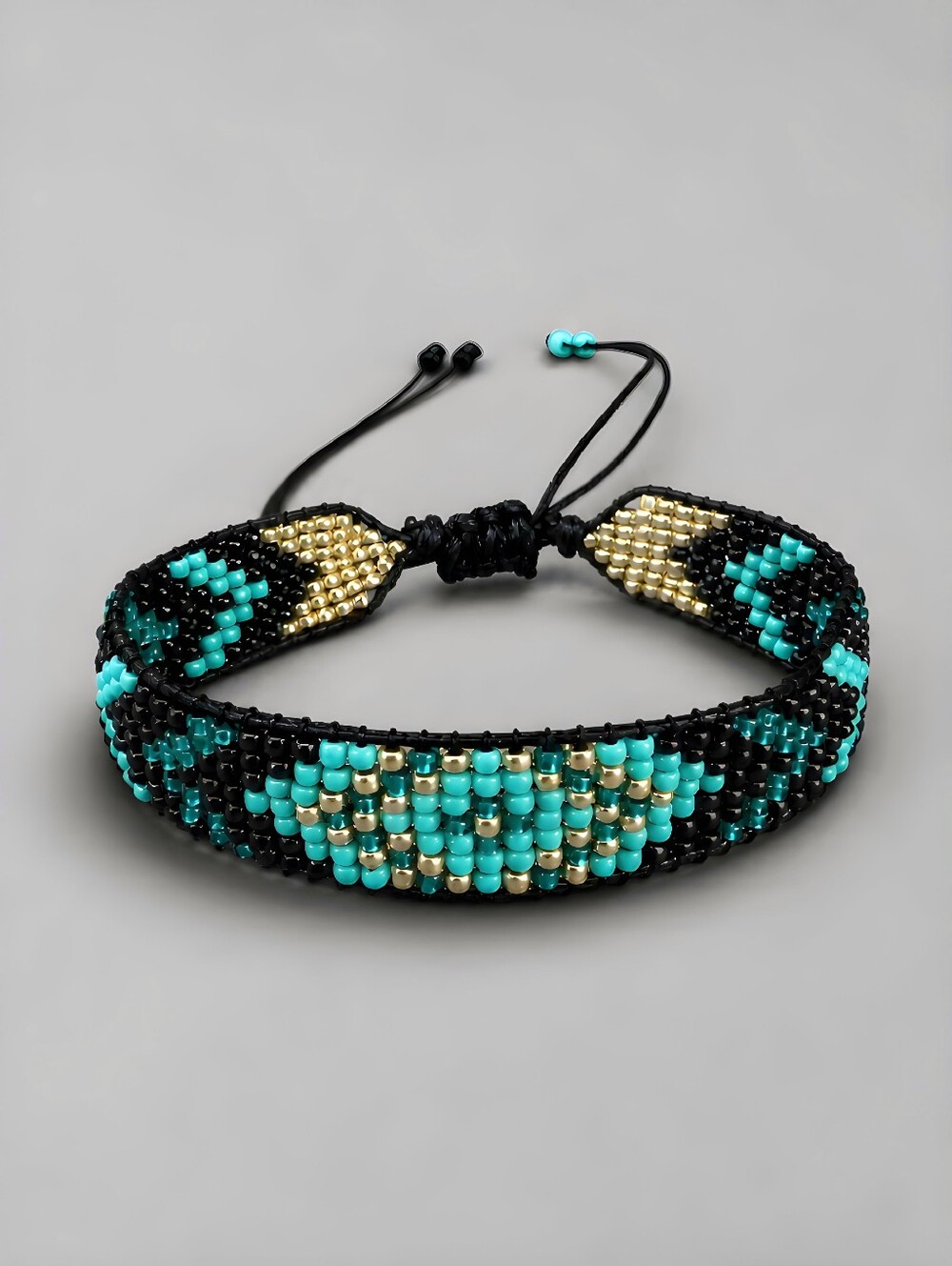 Turquoise Loom Woven Seed Bead Cuff Bracelet Southwestern Handmade Beaded